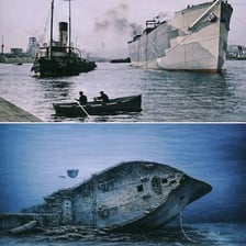A ship traveling on open water between coastal ports.