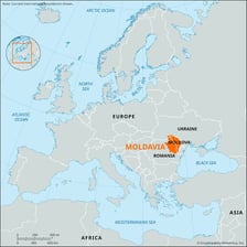 Map showing Moldova next to Romania