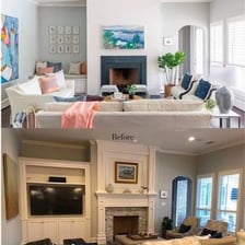 A room shown before and after a decor renovation.