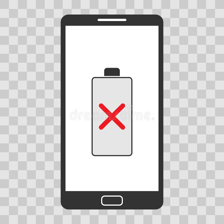 A smartphone displaying an empty battery symbol.