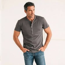 A Henley shirt with buttons at the neckline