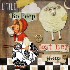 Illustration of Little Bo Peep with sheep.