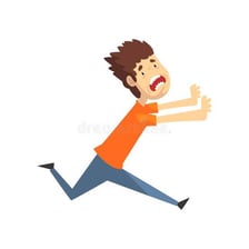 A cartoon figure running wildly and appearing out of control.