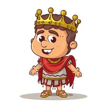 A humorous illustration of an anxious Roman ruler wearing a crown.