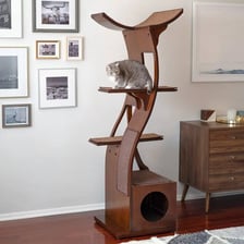 A freestanding cat tree designed for climbing and lounging.