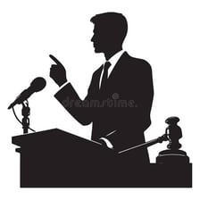 A public speaker addressing an audience from a podium.