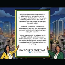 Identical twins beside a reporter working on a story