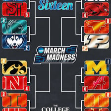 A collegiate basketball game from the NCAA tournament.