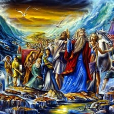 An illustration of Moses leading the Israelites during the Exodus.