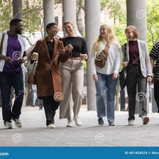 A group of companions walking together as an entourage.