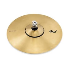 A hi-hat pair of cymbals mounted on a drum-kit stand