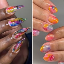 A freshly painted fingernail with glossy wet polish
