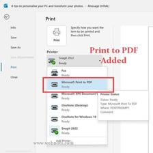 A computer print dialog showing an option to save as PDF