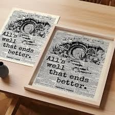 A book page displaying the phrase “All's well that ends well”