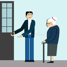 A person demonstrating courtesy by holding open a door.