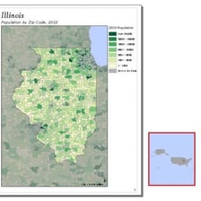 A geographic map containing a smaller inset map that enlarges a location.