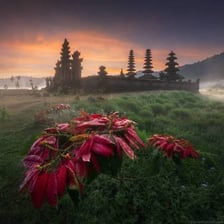 A Balinese temple overlooking a tropical Indonesian landscape