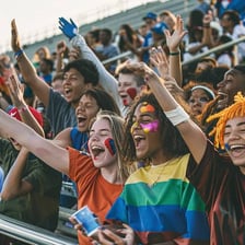 An excited crowd creating a lively commotion.