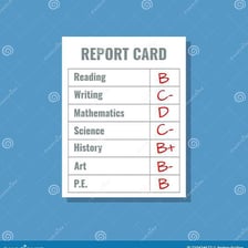 A report card showing a D grade