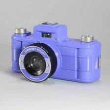 A colorful Lomo-style plastic film camera.