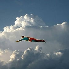A superhero ascending into the sky