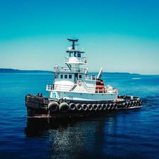 A tugboat operating on open water
