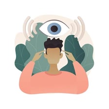 A person looking at an object as part of a perception illustration