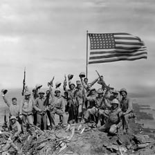Iwo Jima island with Mount Suribachi visible in the distance