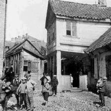 A traditional village street representative of an Eastern European shtetl.