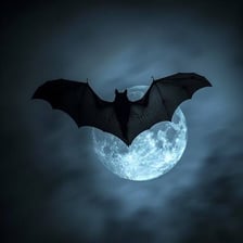 A bat flying against the night sky