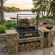 A barbecue grill set up on an outdoor terrace.
