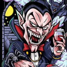 An artistic depiction of Count Dracula as a vampire.