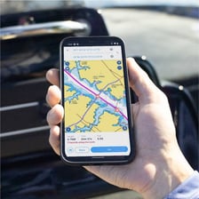 A GPS screen displaying a suggested driving route.
