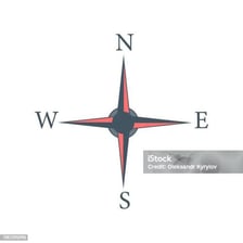A visual juxtaposition of a compass rose and a Catholic cardinal