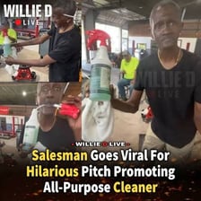 A salesperson energetically promoting a product to a customer.