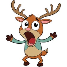 A cartoon character reacting with startled surprise.