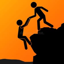 One person helping another person stand up