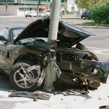 A severely wrecked car after a collision