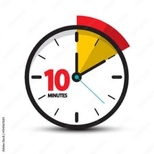 A clock showing a time used to suggest an approximate duration.