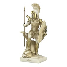 A classical statue depicting Ares, the Greek god of war.