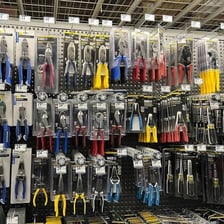 Hand tools displayed in a Lowe’s hardware aisle