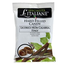 An Italian-style public square alongside black licorice candy.