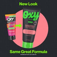 Oxy acne-treatment product packaging.