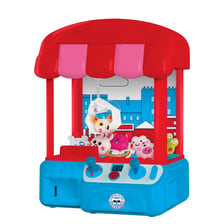 An arcade claw machine gripping a plush toy.