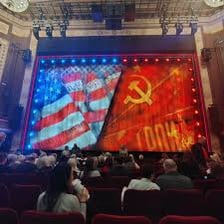 A theater stage prepared for an afternoon matinee