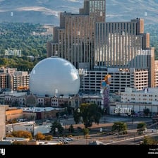 A view of Reno, Nevada, featuring casino buildings