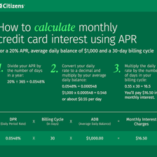 A credit-card statement displaying an annual percentage rate