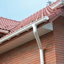 A roof eave extending above a rain gutter
