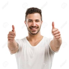 A smiling person expressing delight.