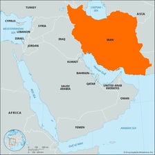 Map showing Iran in the Middle East.